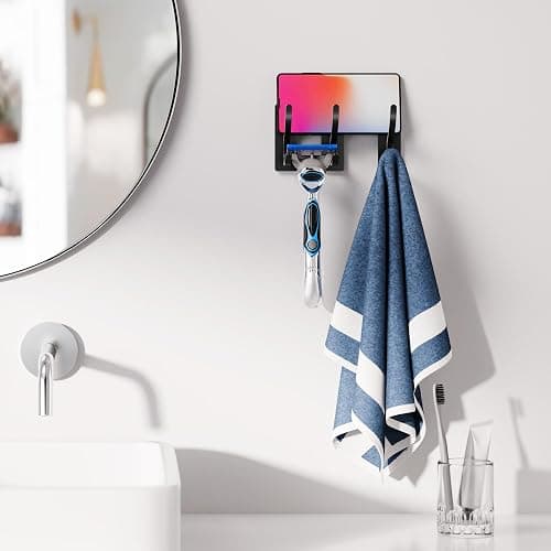 Josmimic Self Adhesive Towel Hooks: Extra Strong 13LB, Stainless Hook for Hanging Loofah, Towels, Coat, Bath Robe Bathroom Shower, Black, 4 Pack - Black - 4 Pack thumbnail 6