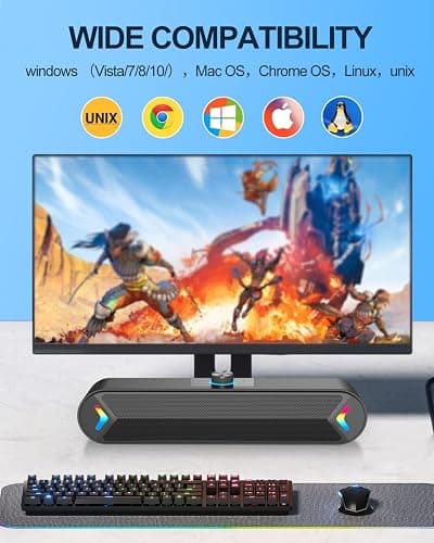 LENRUE USB Computer Speakers for Desktop, 10W PC Speakers for Desktop/Laptop/Tablet/Monitor, Single-Wired USB Soundbar Speaker,Plug-n-Play,No Sound Delay(NO 3.5mm AUX Plug) thumbnail 6