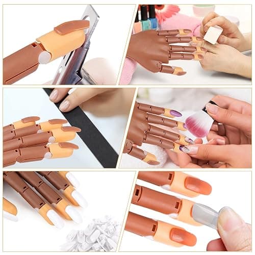 LIONVISON Practice Hand for Acrylic Nails, Flexible Nail Practice Hands Training Kits, Fake Manican Hands for Nails Practice, Movable Nail Maniquin Hand with 300PCS Nail Tips, File, Brush and Clipper - TypeA-nail hand with tools thumbnail 6