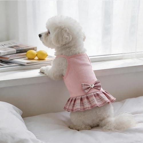 YUDODO Pet Dog Dress for Small Dogs Girl, Pet Clothes with Bowtie | Soft, Stretchy, Breathable, Sleeveless, Cute Princess Pet Dress, For Yorkie Chihuahua Maltese, Pink, S thumbnail 7