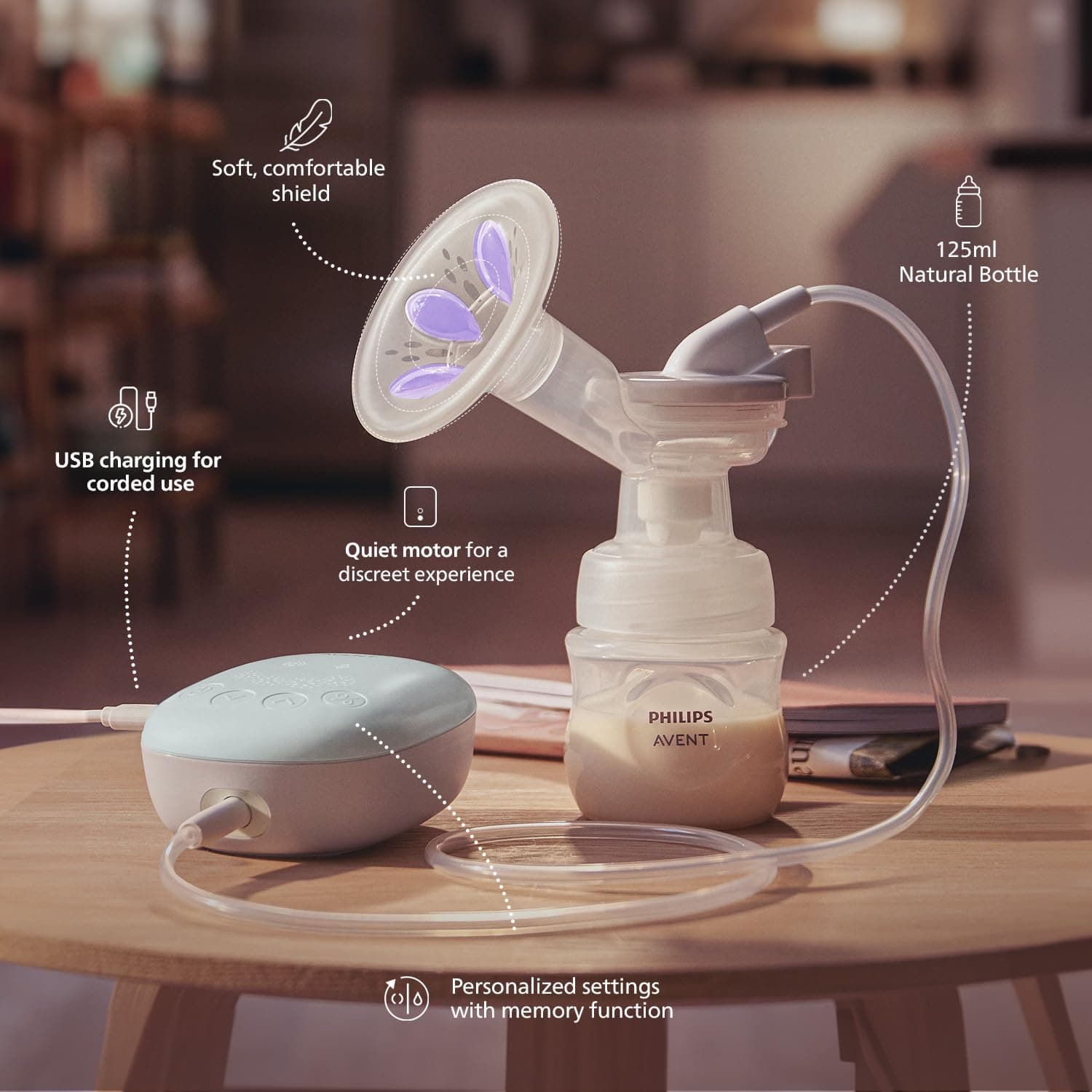 Philips Avent Portable Electric Breast Pump | No.1 Brand Recommended by Moms Worldwide | Soft adaptive Silicon Cushion | One Size Fits all | 4 + 4 Expression and Stimulation settings | Quiet Motor |Corded SCF323/11 thumbnail 2