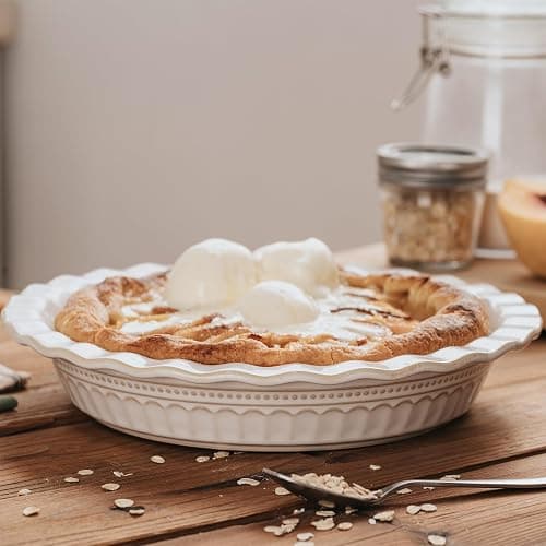 MIKIGEY Ceramic Pie Pan for Baking, 9 inch Pie Pans Set of 2, Round Pie Dish for Dessert Kitchen, Farmhouse Vintage Color Pie Plate, Oven & Dishwasher Safe, Off-White thumbnail 2