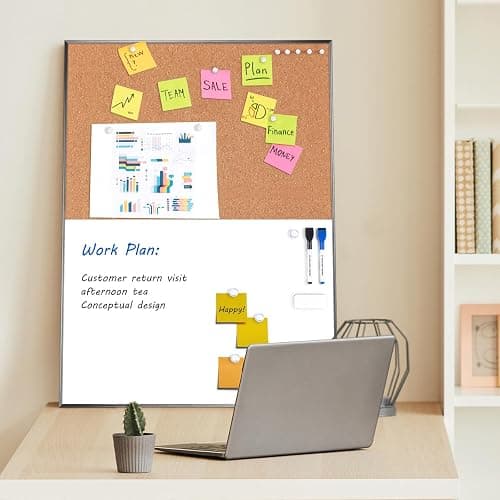 ARCOBIS Cork Board White Board Combo | 24"x18" Bulletin Board, Magnetic Dry Erase Board & Corkboard for Wall, Vision Board for Home, Office, School, Black Frame thumbnail 7