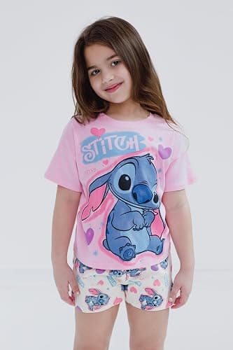 Disney Junior Floral T-Shirt and French Terry Shorts Outfit Set Newborn to Big Kid Sizes (6-9 Months - 14-16) - 7-8 - Stitch Spray Paint thumbnail 2