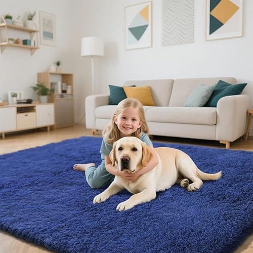 Blue Fluffy Rug Shaggy Area Rug, 3x5 Area Rugs for Girls Bedroom, Soft Cute Baby Play Mat, Indoor Floor Carpet for Teen, Nursery, Preppy Dorm, Plush Aesthetic Bedside Rug thumbnail 5