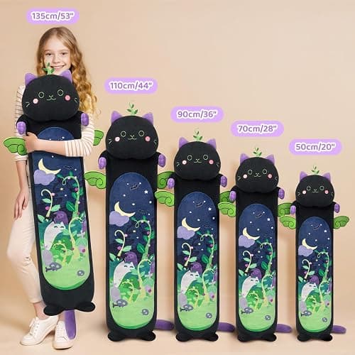 Mewaii Long Cat Plush 5 Sizes, 120% Extra Filling Giant Plushness Kids Body Pillow, Kawaii Cute Black Cat Stuffed Animals Plushies, Big Long Body Pillow Black Cat Plush Gift for Girls 20” - Black Mint Cat - 19.6in/50cm thumbnail 5