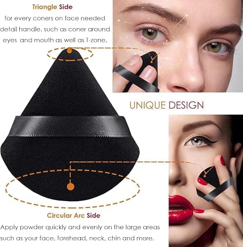 Powder Puff - Triangular Velour Makeup Puff, Setting Powder Puff for Contouring Under Eyes Face and Corners (Black) thumbnail 3