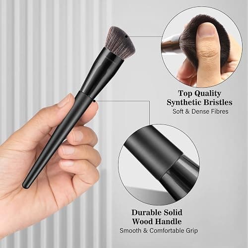 Professional Makeup Brush Set, LUXBRU 20PCs Makeup Brushes with Foundation Eyebrow Blending Concealer Blush Eyeshadow Contour Powder Brush, Make Up Brushes Kit with Travel Case & 2 Powder Puff-Black thumbnail 5