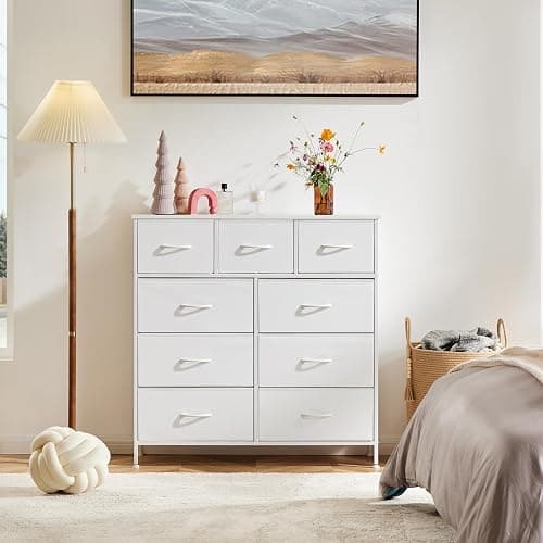 DUMOS Dresser for Bedroom, Storage Organizer with 9 Drawers, Chest of Drawers with Fabric Bins, Sturdy Metal Frame, Wood Tabletop for Guest Room, Closet, Entryway, Nursery thumbnail 8