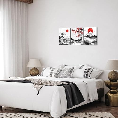 Saypeacher Japanese Ink Wall Art Mount Fuji Picture Prints The Great Wave Off Kanagawa Painting Cherry Blossom Artwork thumbnail 4
