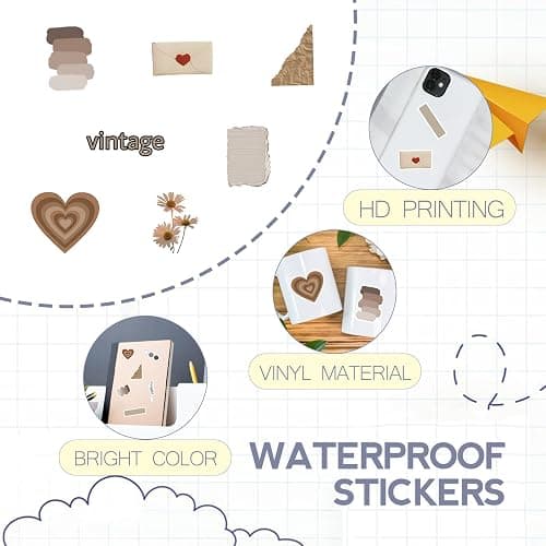 120Pcs Vintage Stickers, Waterproof Scrapbook Aesthetic Sticker, Daily Planner, Water Bottles, Handbook Junk Diary Stickers Teens Adults, Scrapbooking Supplies for DIY Paper Crafts thumbnail 6