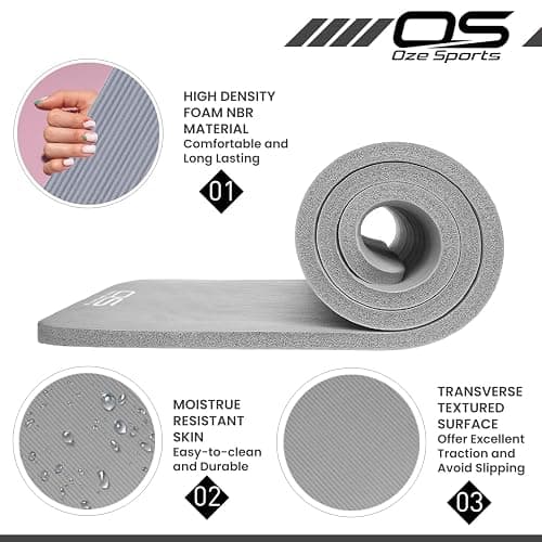 Yoga Mat Exercise NBR Fitness foam mat Extra Thick Non-Slip Large Padded High Density ideal for HiiT Pilates gymnastics mats Fitness & Workout with Free Carry Strap thumbnail 2