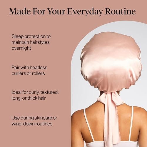 Kitsch XL Satin Bonnet for Sleeping - Blush | Softer Than Silk Bonnet For Sleeping Women - Secure Fit, Adjustable & Prevents Breakage Hair Bonnet For Sleeping thumbnail 6