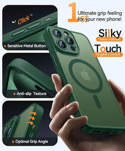 CANSHN Magnetic Compatible with iPhone 15 Pro Max Case, Upgraded [Full Camera Protection] [Compatible with Magsafe] [Translucent Matte] Shockproof Protective Phone Case Cover 6.7 Inch - Deep Green thumbnail 5
