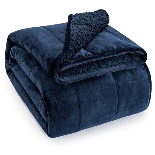 Sivio Weighted Blanket for Adult, 15lbs Sherpa Fleece Heavy Blanket Warm and Cozy Fluffy Throw, 60x80 Inch, Navy Blue - Image 1