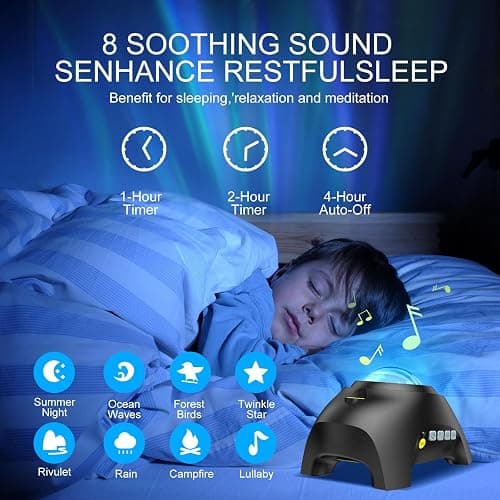 Northern Galaxy Light Aurora Projector with 33 Light Effects, Night Lights LED Star Projector for Bedroom Nebula Lamp, Remote Control, White Noises, Bluetooth Speaker for Parties Black thumbnail 5