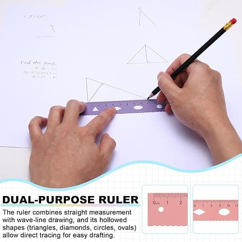 PATIKIL Geometry Set, 6 Inch Aluminum Ruler & 2 Triangles, Metal Protractor Ruler Math Drafting Measuring Tool for Home Office Math Drawing Engineering Art,Gradient Pink thumbnail 6