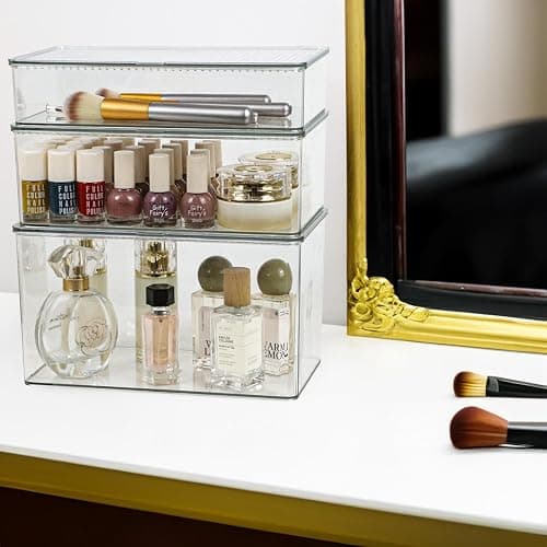 ZEXALOR Clear Plastic Storage Bin with Lid, Makeuo Holder, Fridge Organizer, Refrigerator Organizers and Storage, Small Container for Pantry, Office, Dresser, Bathroom, Kitchen, Snack thumbnail 9