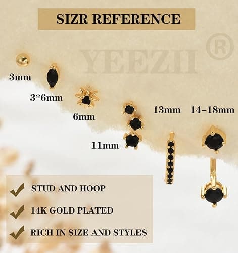 6 Pairs 14K Gold Plated Stud Earrings for Women, Hypoallergenic Cartilage Earrings for Multiple Piercing, Dainty Small Stackable Earrings Jewelry Set thumbnail 7