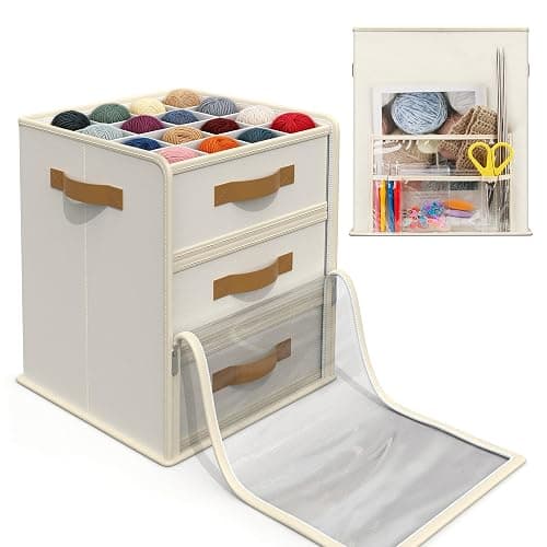 Temlum Yarn Storage Organizer with 3 Stackable Trays & Adjustable Dividers | Yarn Storage Container for Yarns, Crochet Hooks, Knitting Needles, Crochet Accessories - Image 1