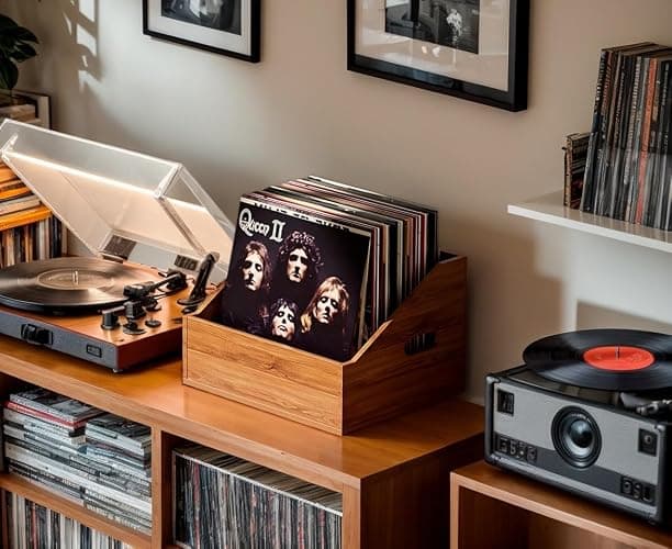Vecxoty Wood Vinyl Record Storage, Retro & Durable Vinyl Crate and Record Holder, Album Storage Record Case Box for 60+ Records, Perfect Record Organizer for Home Decor and Collection Display(Brown) thumbnail 8