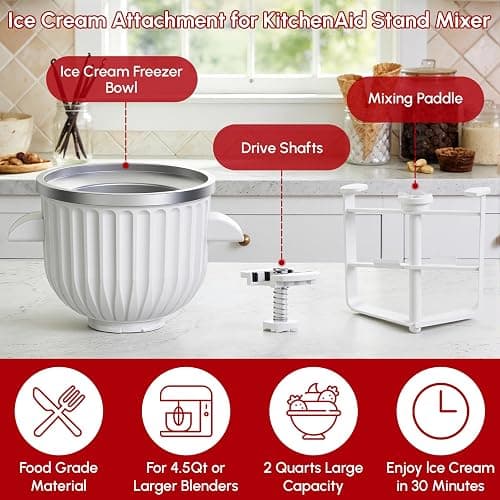 Ice Cream Maker Attachment for KitchenAid Stand Mixer | 2 Quart Ice Cream Bowl, Fits for KitchenAid 4.5 Qt & Larger Models - Homemade Ice Cream, Gelato & Sorbet, Ice Cream Machine by InnoMoon thumbnail 5
