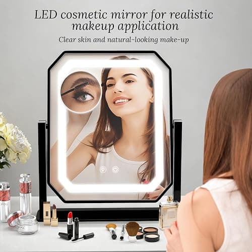 Lighted Makeup Mirror, 3 Colors for Precise Application, Touch Control Brightness Adjustment for Easy Use, with a Detachable 10x Magnifying Mirror, 13.4“ x 12” Hollywood Vanity Mirror for Plug-in Use thumbnail 8
