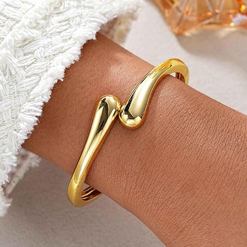 MTINEAPS Gold Bangle Bracelets for Women Teens Trendy Chunky Adjustable Twist Cuff Bracelet Jewelry Gifts thumbnail 5