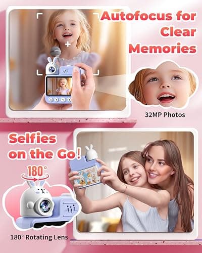 Kids Camera Instant Print Toys, Christmas Birthday Gifts for Girls Boys, 3.0” Autofocus Kids Digital Camera Toddler Camera for 3 4 5 6 7 8 9 10 11 12 Year Old Girl Boy with 32GB TF Card (Purple) thumbnail 3