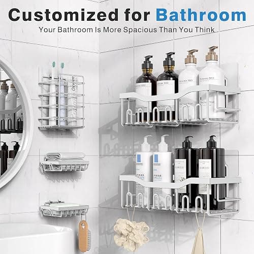 EUDELE 5-Pack Rustproof Stainless Steel Shower Caddy – No Drill Adhesive Bathroom Organizer with Large Capacity, Spacious Shower Shelves for Inside Shower, Kitchen & Home Decor Storage-XL Size thumbnail 3