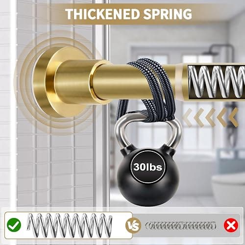 ZYRW Gold Shower Curtain Rod 36-98 Inches (3-8.2ft) Non Rust Adjustable Shower Rod Spring Tension Non Slip No Drilling Stainless Steel Shower Rods for Bathroom Window thumbnail 3