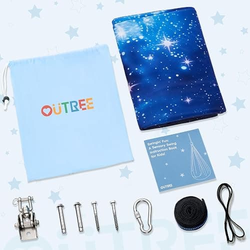 OUTREE Sensory Swing for Kids, Double Layer Therapy Hammock, Indoor Swing with 360° Swivel Hanger Kit and Adjustable Straps, Autism Sensory Product for Autism, ADHD (Blue Starry-Sky Printed) thumbnail 8