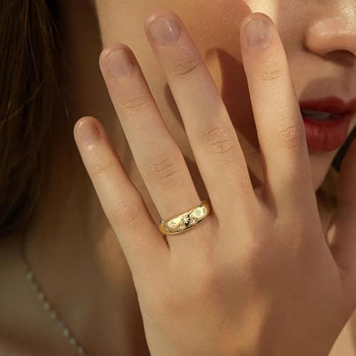 Florideco 14K Chunky Dome Rings for Women Cubic Zirconia Gold Plated Statement Rings Non Tarnish Chunky Rings 14K Gold Filled Stackable Ring thumbnail 4