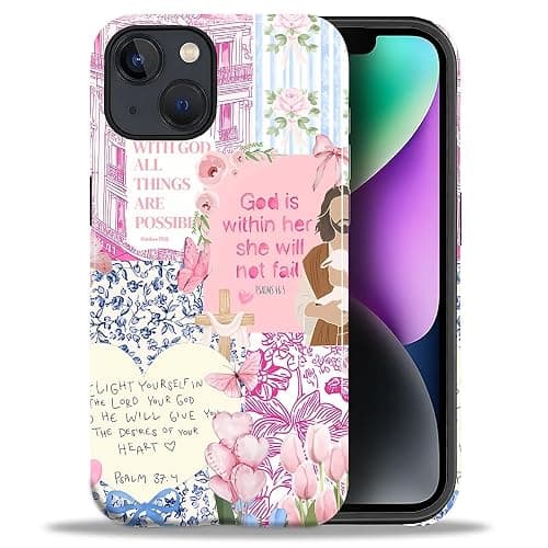 COTAIL Case Designed for iPhone 13 14, Hybrid 2-Layer Case, Military-Grade Protection Durable Shockproof Anti-Scratch Phone Case, Pink Blue Jesus Collage thumbnail 2