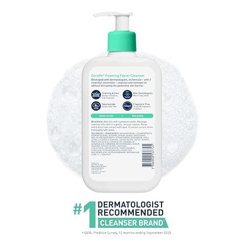 CeraVe Foaming Facial Cleanser, Daily Face Wash for Oily Skin, Hyaluronic Acid + Ceramides + Niacinamide, Fragrance Free & Paraben Free, Non-Drying Oil Control Face Wash, 16 Fluid Ounces thumbnail 7