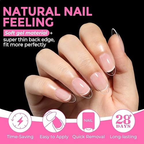 UNA GELLA Medium Oval Fake Nails Pre-Shape 216pcs Round Gel Nail Tips Press on Nails for Full Cover Acrylic Round Oval Full Nails False Nails 12 Sizes False Soft Gel Tips thumbnail 5