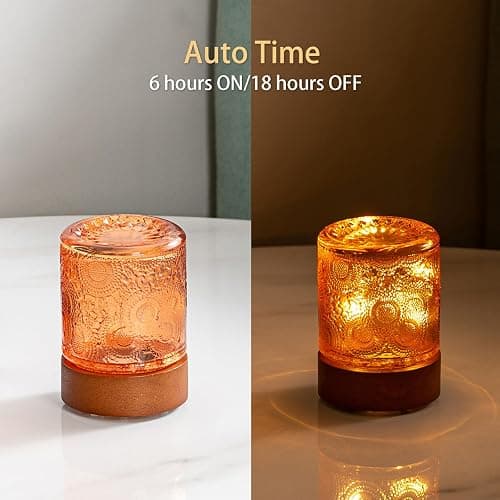 PWTZMYXGS Mini Lamps with Timer，Small Battery Operated Night Lights for Adults，Cordless Glass Vintage Sleep Nightlights，Portable Cordless Night Light for Bedroom, Living Room, Camping (Copper), PWT-7 thumbnail 3