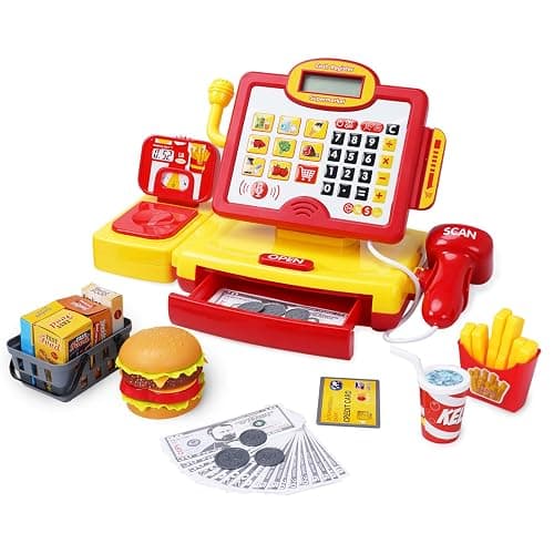 FS Toy Cash Register for Kids, with True Barcode Scanner & Calculator Toys, Pretend Play for Toddlers 3-5, Shopping Playset, Kids Cash Register with Credit Card for Boys and Girls - Image 1