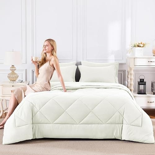 CozyLux Full Size Comforter Sets Ivory - 7 Pieces Bed in a Bag Full, Luxury Soft Bed Set for All Seasons, Bedding Set with Down Alternative Comforter, Sheets, Pillowcases & Shams thumbnail 7