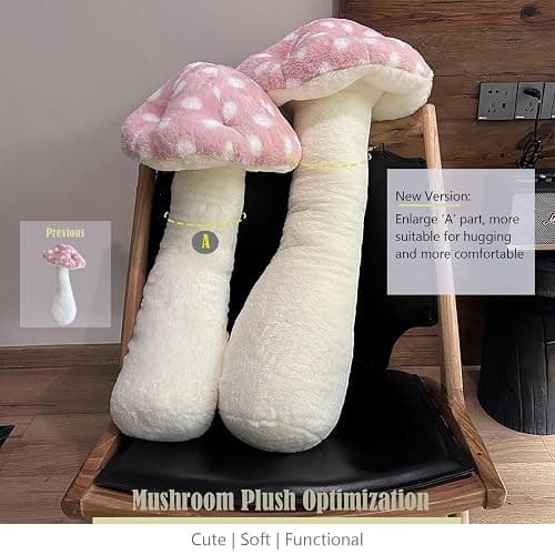 Hofun4U Mushroom Plush Pillow - 30 inch Mushroom Shaped Stuffed Long Pillow - Mushroom Stuffed Pillow - Christmas Birthday Sofa Home Decoration (Pink) - 30 inch - Pink thumbnail 4