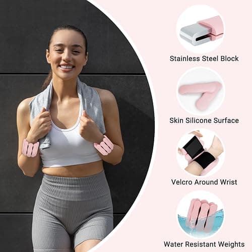 Wrist Ankle Weights for Women Men Kids, Leg Arm Wrist Weights Bangles 1lb*2 2lb*2 Wearable Weights Pilates Weighted Bracelet for Strength Training Walking Swimming Yoga Physical Therapy thumbnail 3