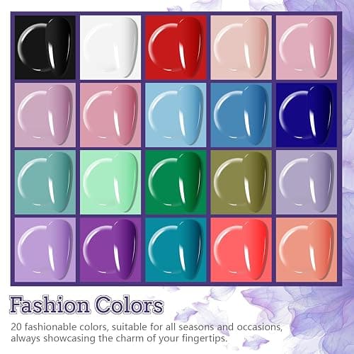 JODSONE 20 Colors Gel Nail Polish Kit with U V Light Base Top Matte Coat High Shine Vibrant Nail Gel Equipped with Manicure Tools thumbnail 3