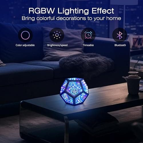 MITO Infinity Mirror Light Dodecahedron, RGBW Cube Light Decor for Gaming | Deep 3D Light Tunnels, Music-Reactive Light Show, 258 Light Effect, Desk Decor, Christmas Birthday Gamer Gift for Teens & Men thumbnail 2
