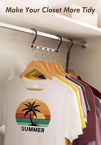 Closet Organizers and Storage 6 Pack, College Dorm Room Essentials, Multifunctional Organizer Magic Space Saving Hangers with 5 Holes, Storage Organization for Wardrobe Closet - Black thumbnail 5