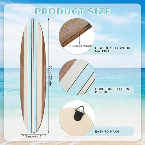 Gerrii 3 Pieces Surfboard Wall Decor 23.6" x 5.4" Preppy Beach Room Decor Aesthetic Large Wooden Cute Beachy Tropical Wall Art for Surfer Bedroom Living Room Bathroom Decorations(Blue) thumbnail 3