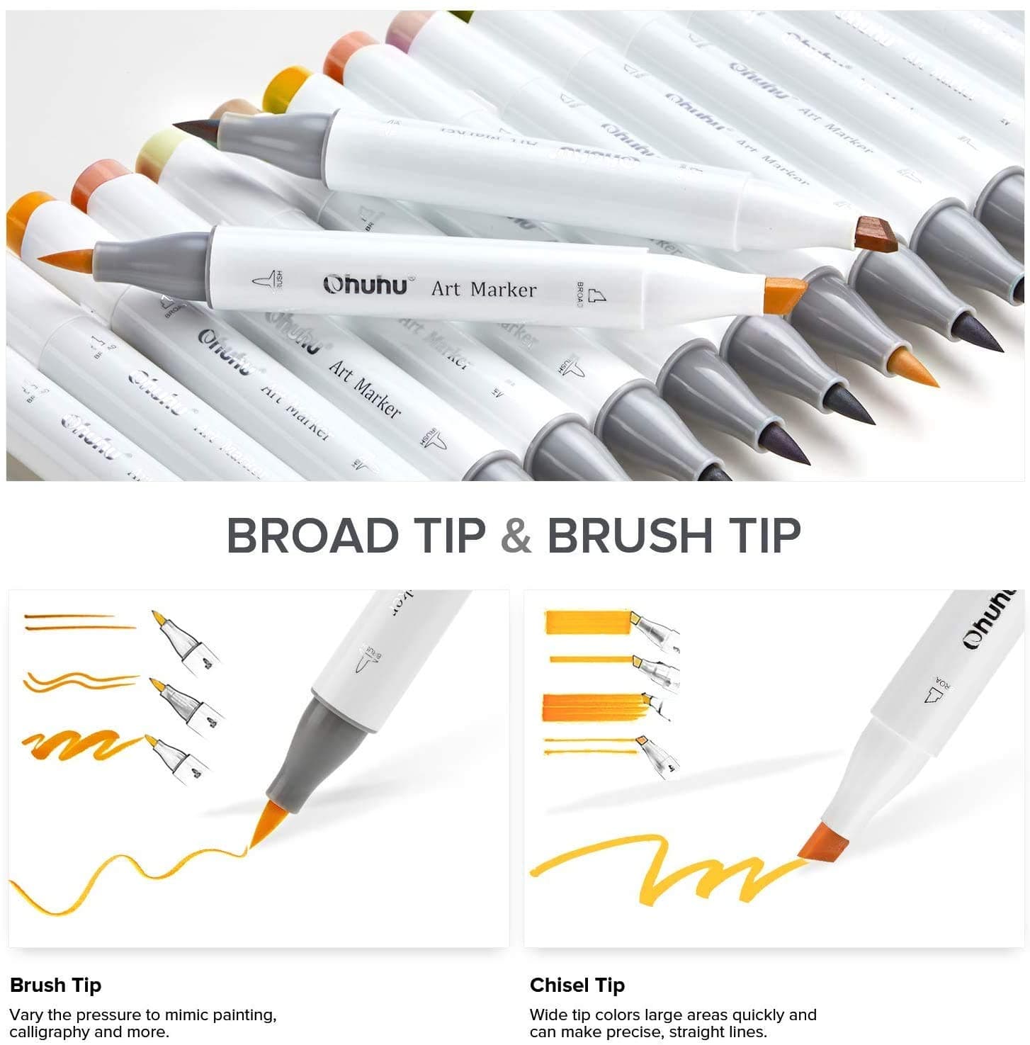 Ohuhu Skin Tone Alcohol Markers Brush Tip - Double Tipped Skin Color Markers for Artist Adults Coloring Illustration - 24 Portrait - Chisel & Brush - Honolulu thumbnail 2