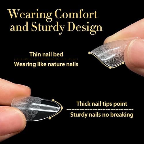UNA GELLA Medium Almond Nail Tips, 312pcs Almond Gel Nails Tips Shape Pre Etched Full Cover Clear Fake Acrylic Pointed Press On Nails No C Curve for Nail Extension Christmas Art DIY Salon 12 Sizes thumbnail 4
