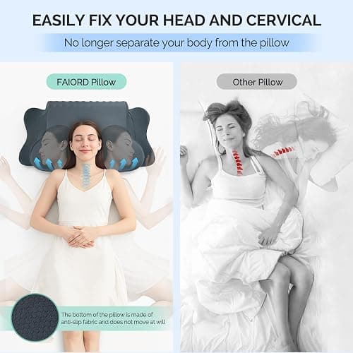 Cervical Pillow for Neck Pain Relief - Cooling Ergonomic Dual-Sided Orthopedic Neck Pillow with Ice Silk Pillowcase, Breathable Memory Foam Contour Pillow for Side, Back, Stomach Sleepers thumbnail 5