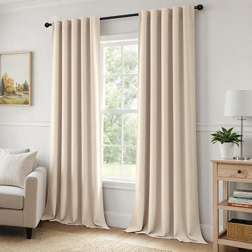 MIULEE Cream Beige Pinch Pleat Blackout Curtains 40x96 Inch Length 2 Panels | Back Tab Rod Pocket Pleated, Thermal Insulated, Floor to Ceiling Curtain for Bedroom, Living Room Darkening Extra Long Drapes thumbnail 2