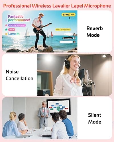 HONGJIEYUAN Pink Wireless Lavalier Microphone for iPhone & Android - Mini Clip-On Mic with Noise Cancellation, 65ft Range, 8H Battery, USB-C/Lightning - for TikTok, YouTube, Podcast, Live Streaming thumbnail 7